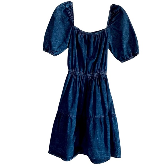 Vintage Emmar Collection Acid Wash Denim Puff Sleeve Mini Dress Size Medium - Picture 1 of 7